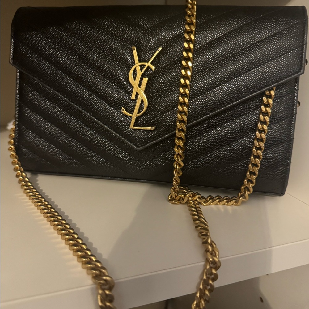 Saint Laurent Black Chevron Crossbody Bag